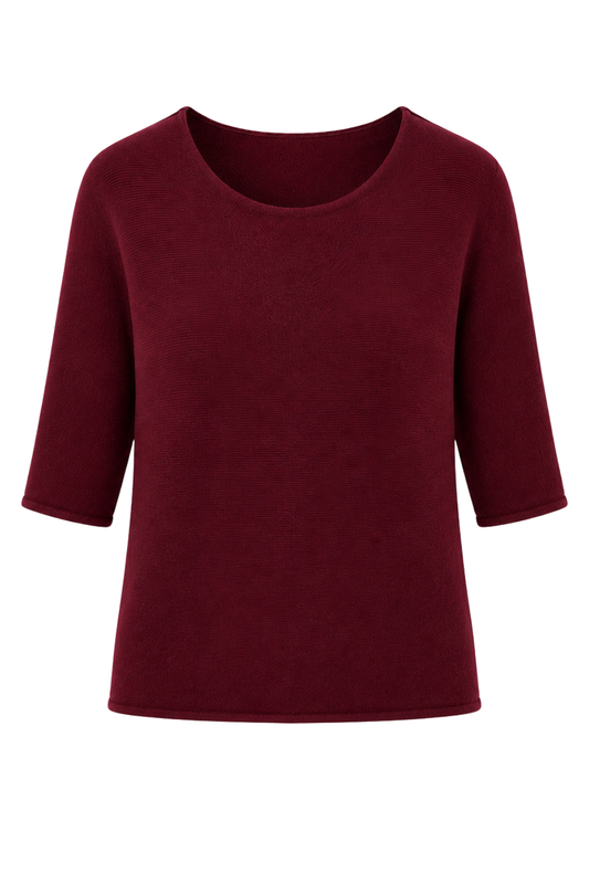 Basic Pullover "Lena" Rundhalsauschnitt bordeaux, Gr. 36-42