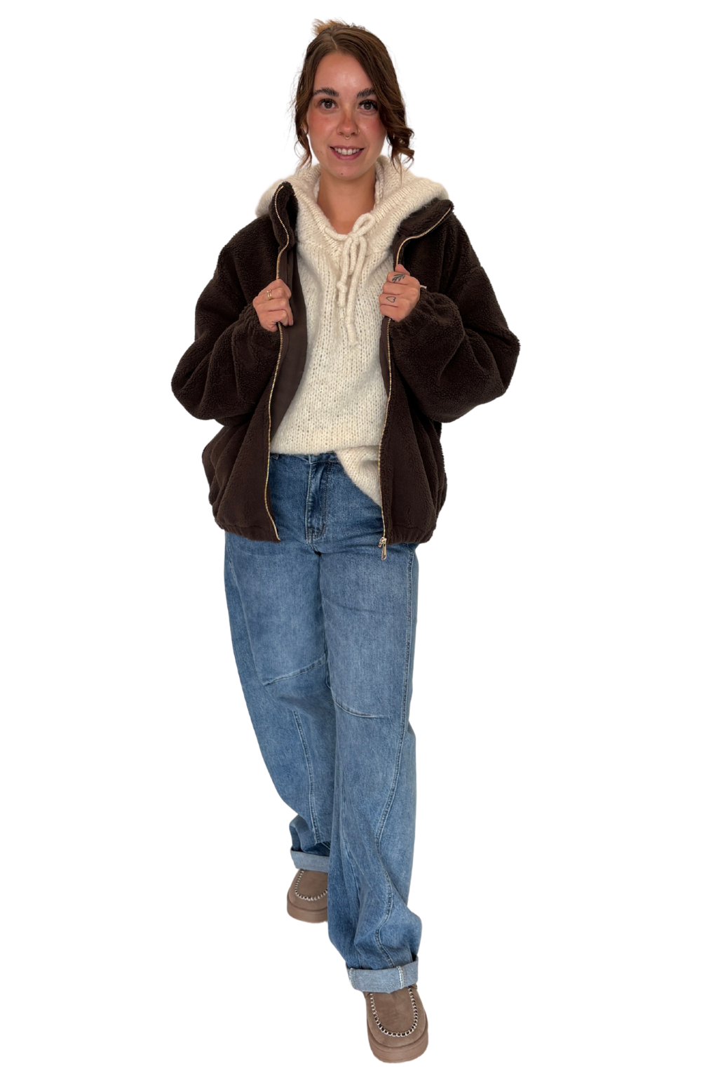 Teddy Fleece Jacke braun, Gr. 34-42