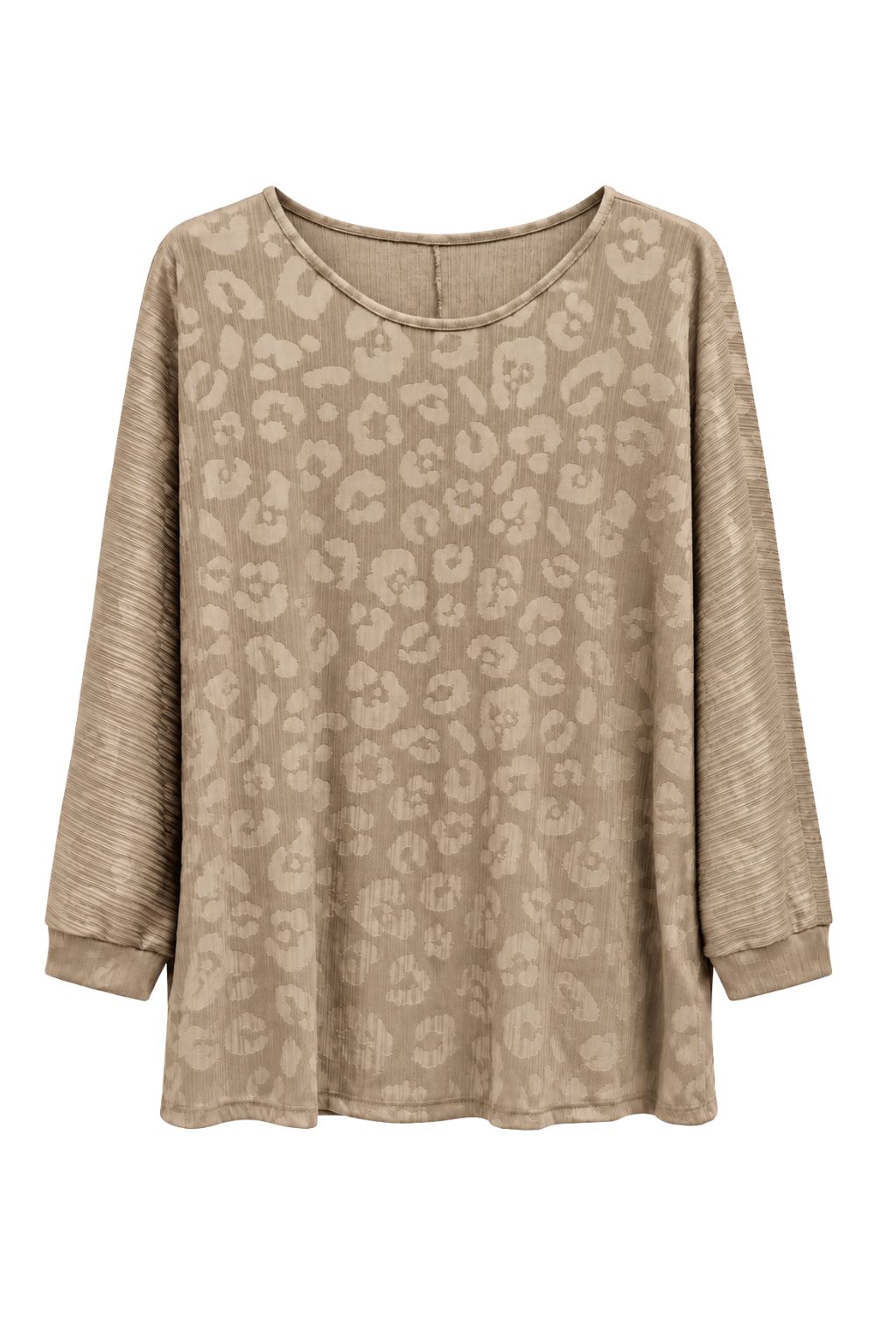 Lockeres Strukturshirt mit Leo-Muster warmes beige, Gr. 38-44