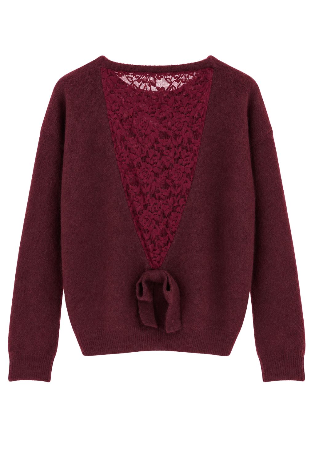 Kuscheliger Strickpullover mit Spitzenrücken, Gr. 34-44