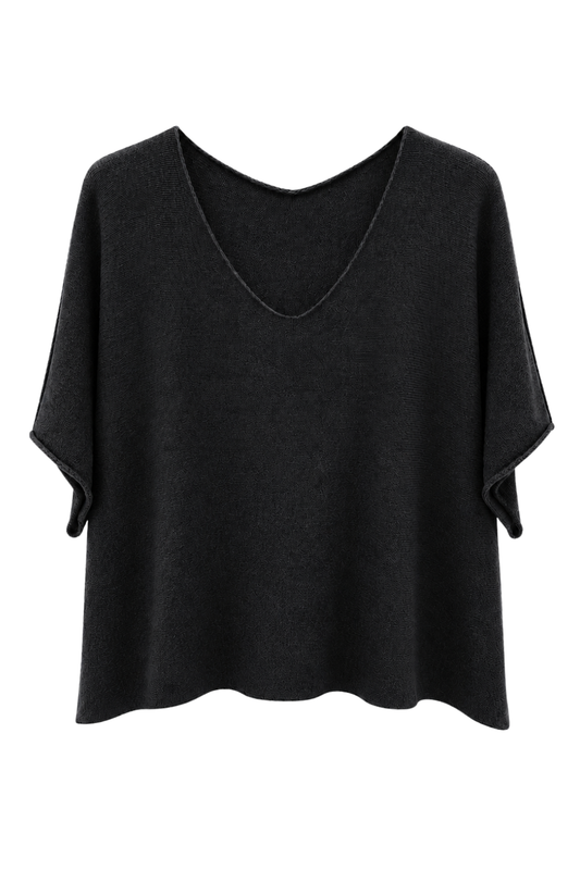 Basic Pullover "Lena" V-Ausschnitt  schwarz, Gr. 36-42