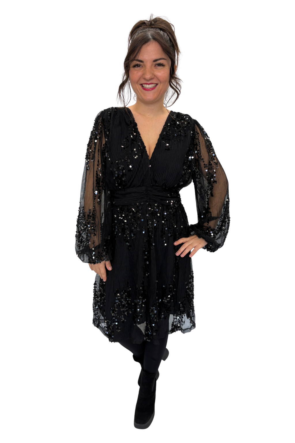 Kleid mit Pailletten schwarz, Gr. 36-48
