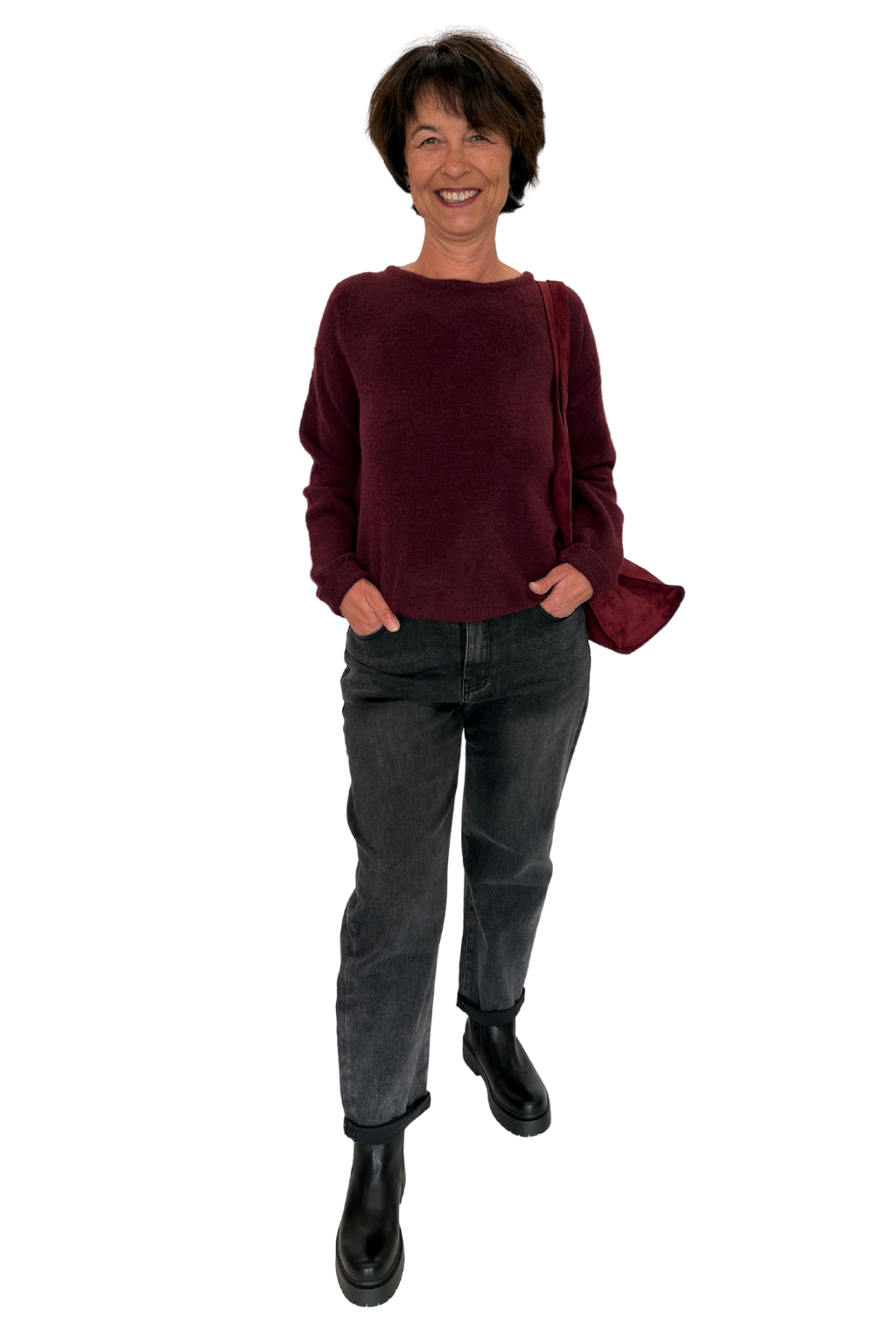 Kuscheliger Strickpullover mit Spitzenrücken, Gr. 34-44