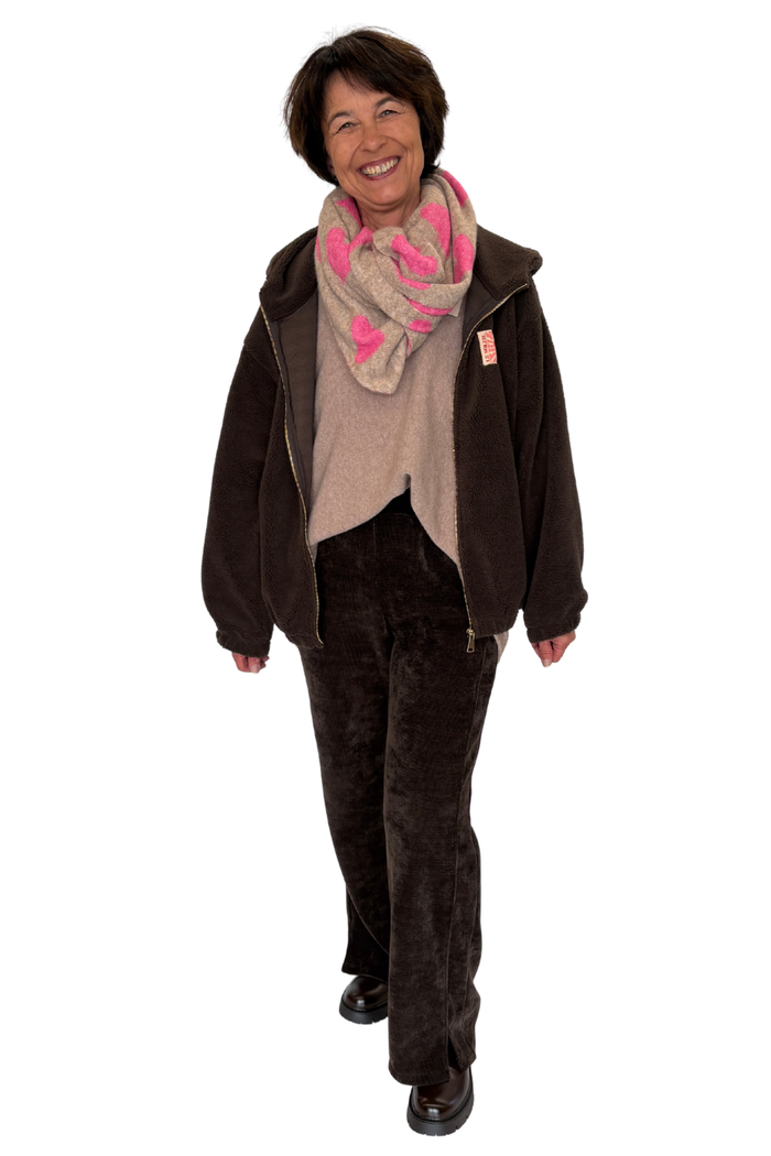Teddy Fleece Jacke mit Kapuze braun, Gr. 34-42