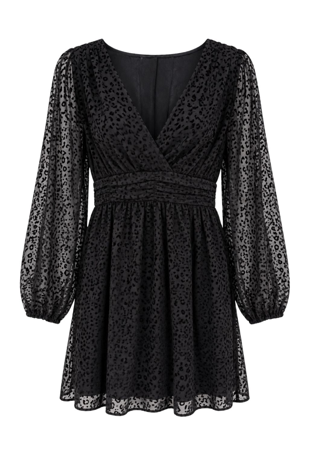 Elegantes Kleid mit Leo-Muster schwarz; Gr. 36-48