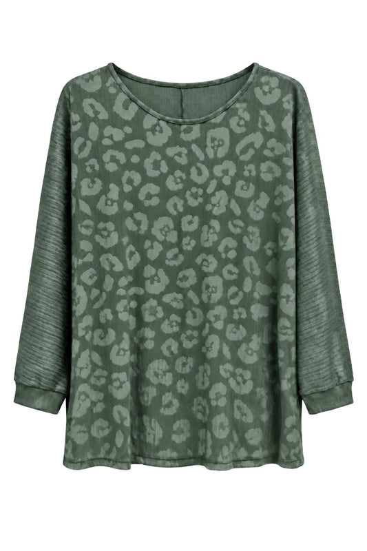 Lockeres Strukturshirt mit Leo-Muster eukalyptus, Gr. 38-44
