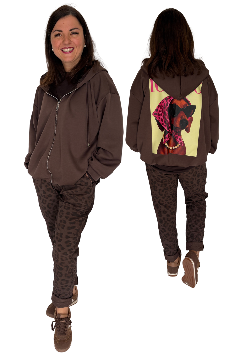 ICONIC DOG – Oversized Balloon Hoodie Jacke braun, Gr. 36-42