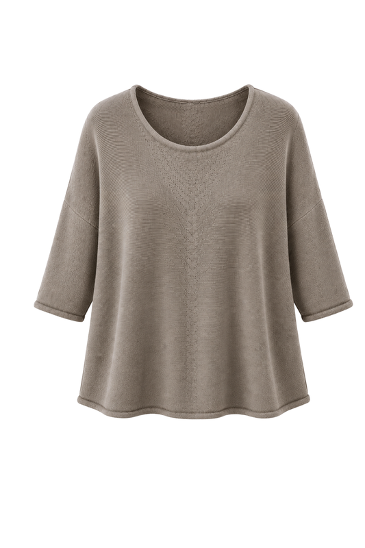 Basic Pullover "Lena" Rundhalsauschnitt  taupe, Gr. 36-42