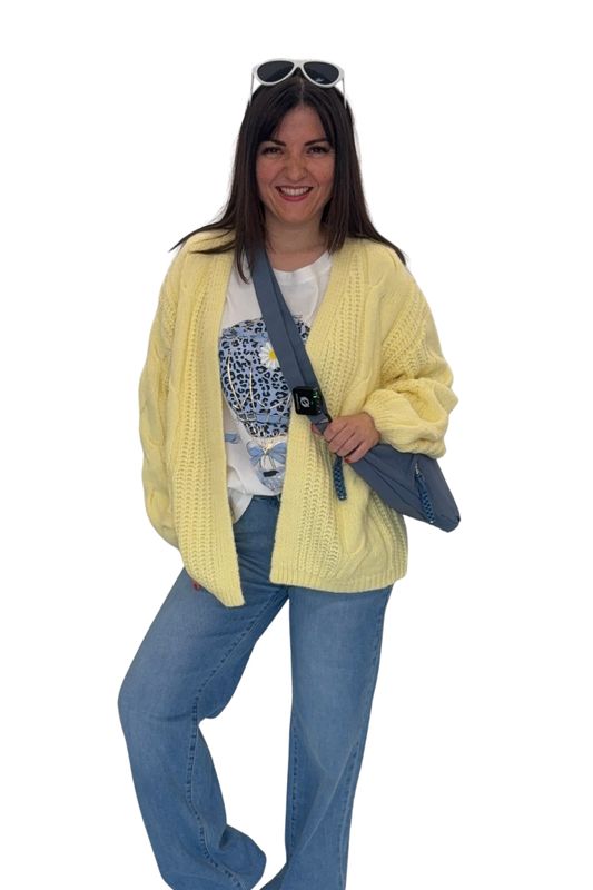 Cardigan Zopfmuster gelb, Gr. 36-44