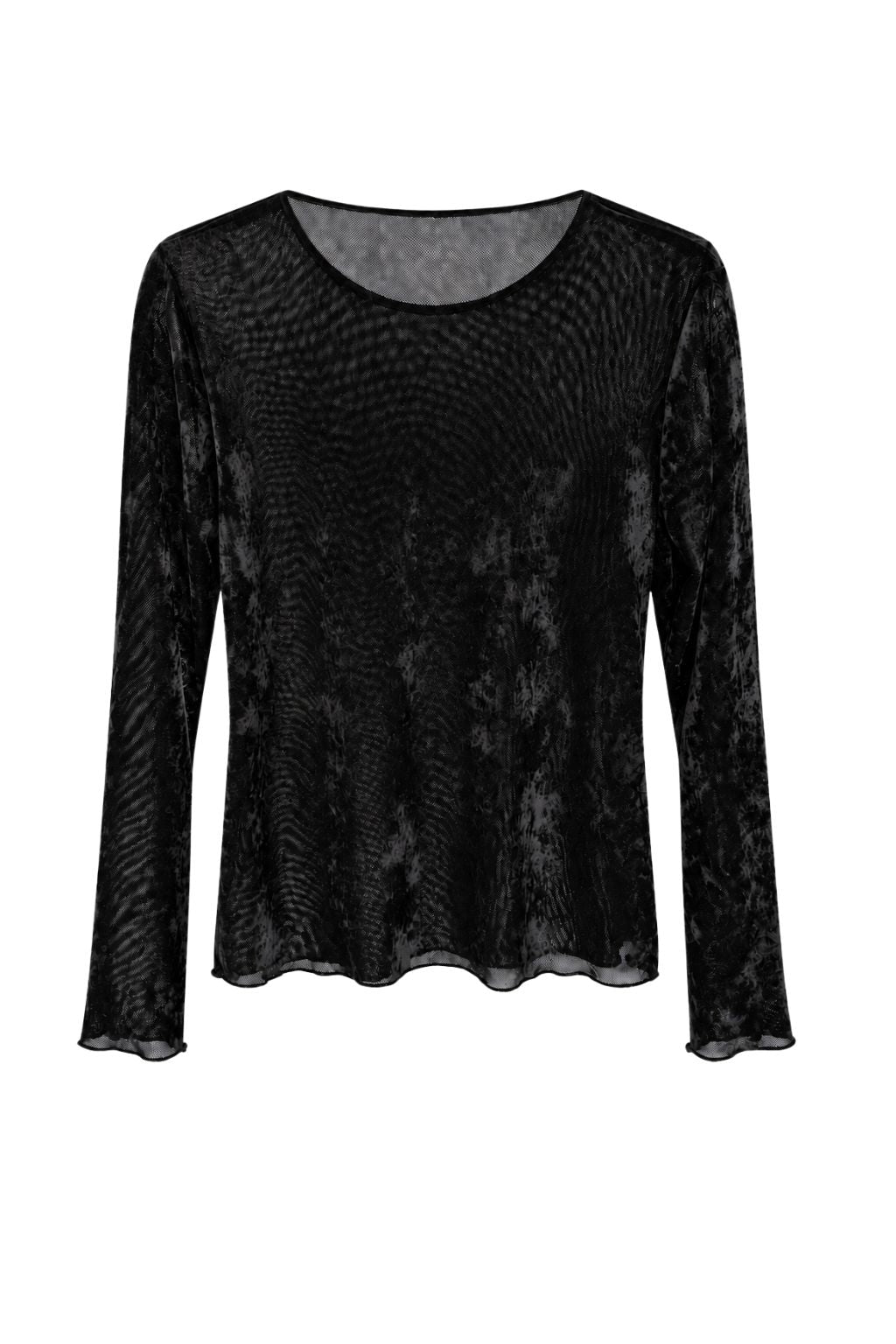 Semi-Transparentes Samt Longsleeve schwarz, Gr. 36-42