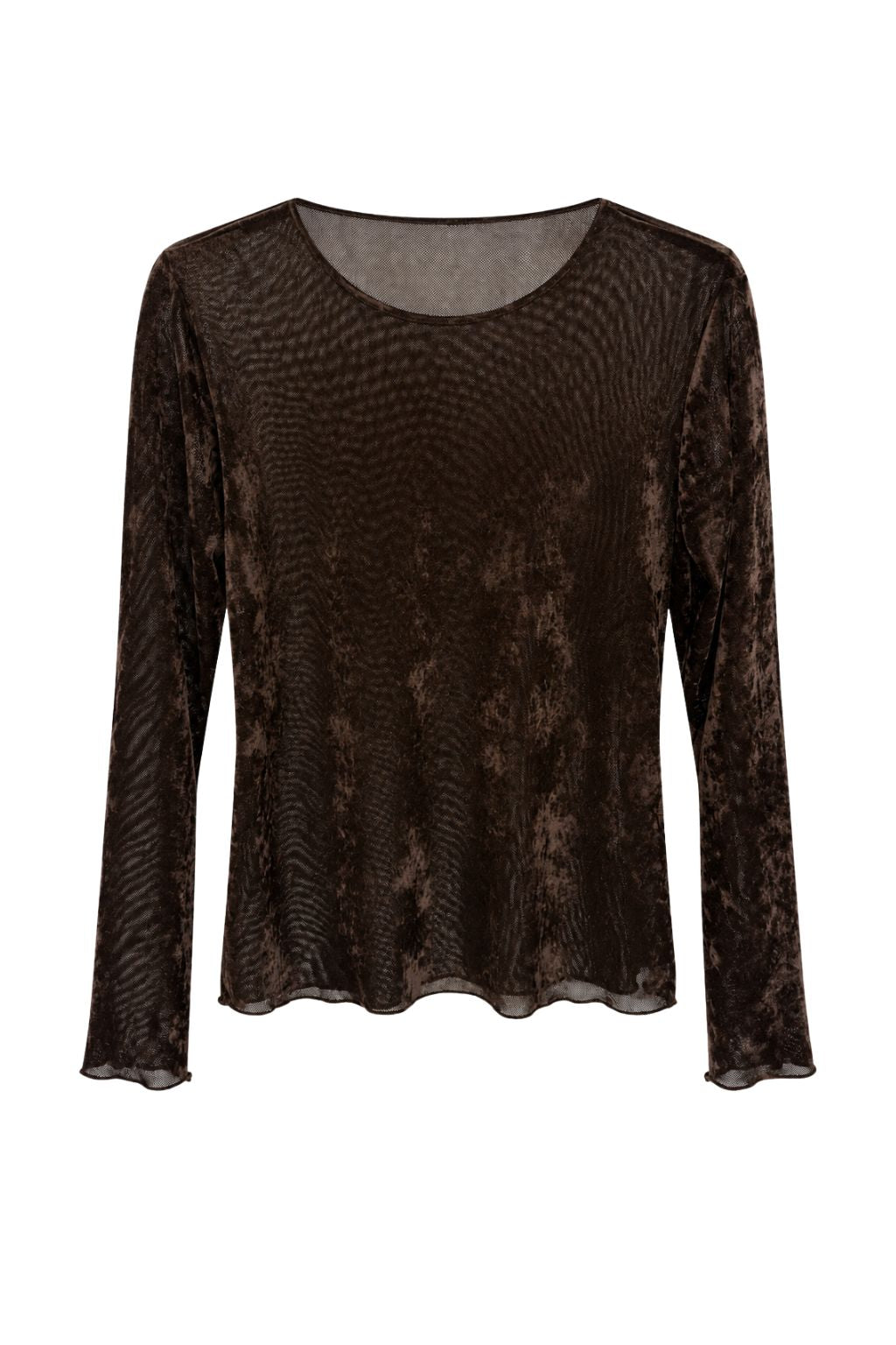 Semi-Transparentes Samt Longsleeve schokobraun, Gr. 36-42