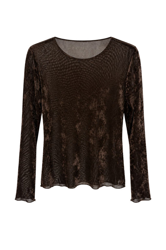 Semi-Transparentes Samt Longsleeve schokobraun, Gr. 36-42
