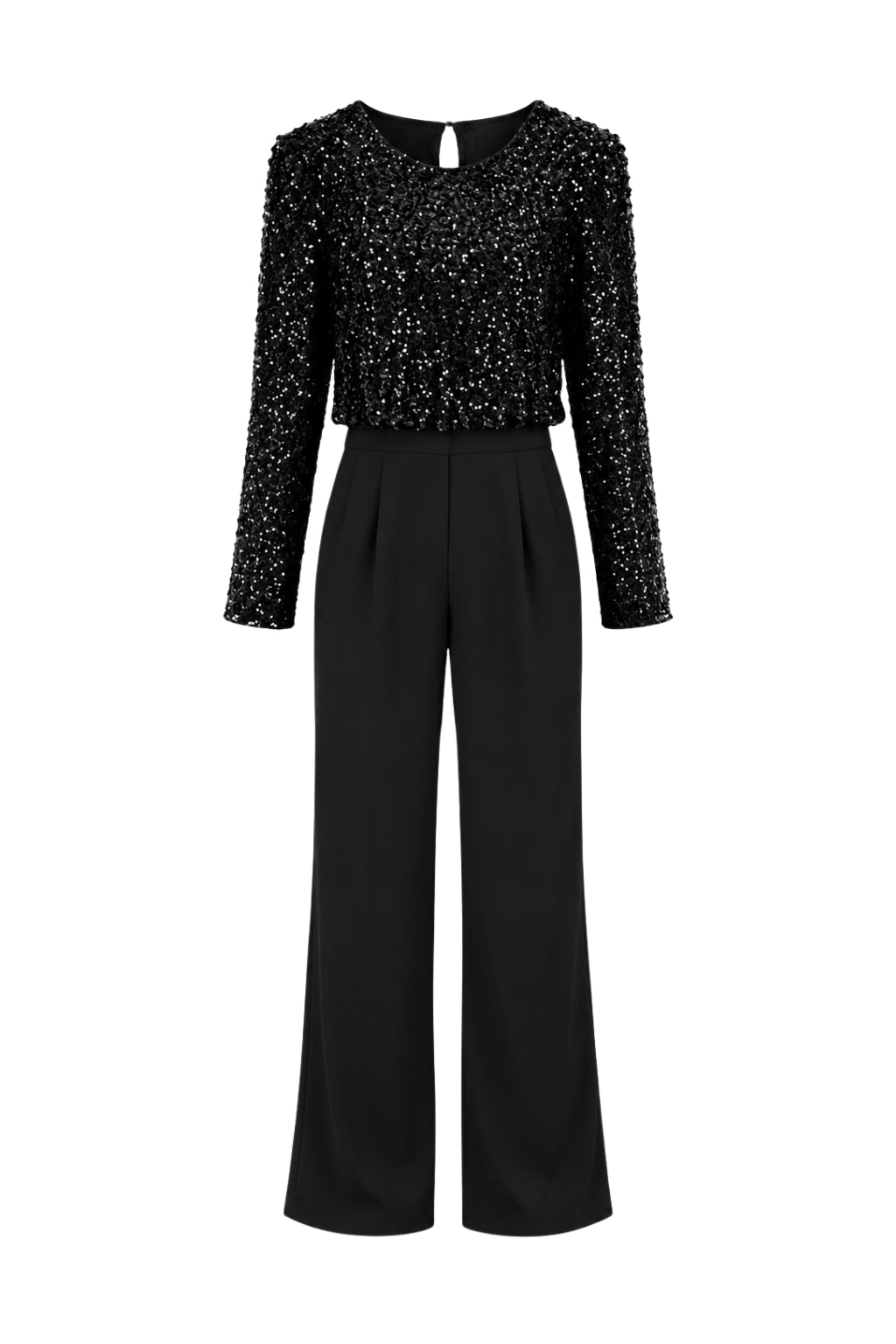 Schwarzer Pailletten-Jumpsuit mit raffiniertem Rückenausschnitt