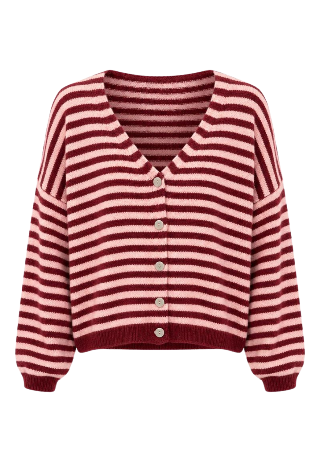 Streifen Cardigan „Amélie“ – bordeaux/rosa, Gr. 36-42