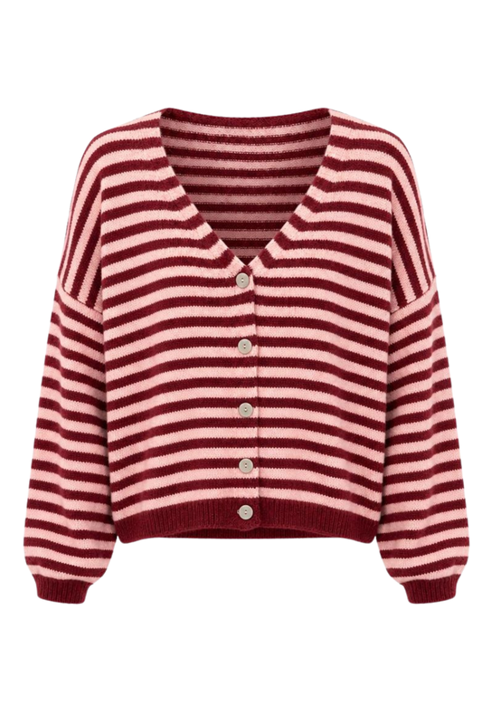 Streifen Cardigan „Amélie“ – bordeaux/rosa, Gr. 36-42