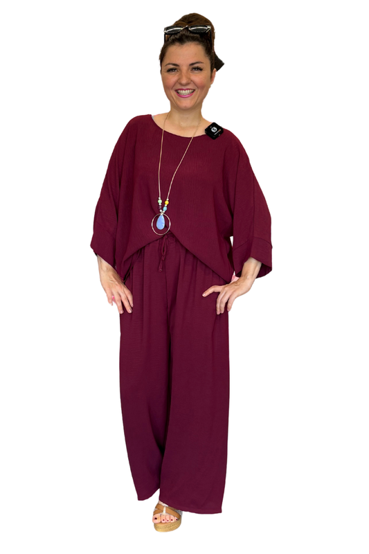 Sommerbluse bordeaux (mit Kette), Gr. 36-44