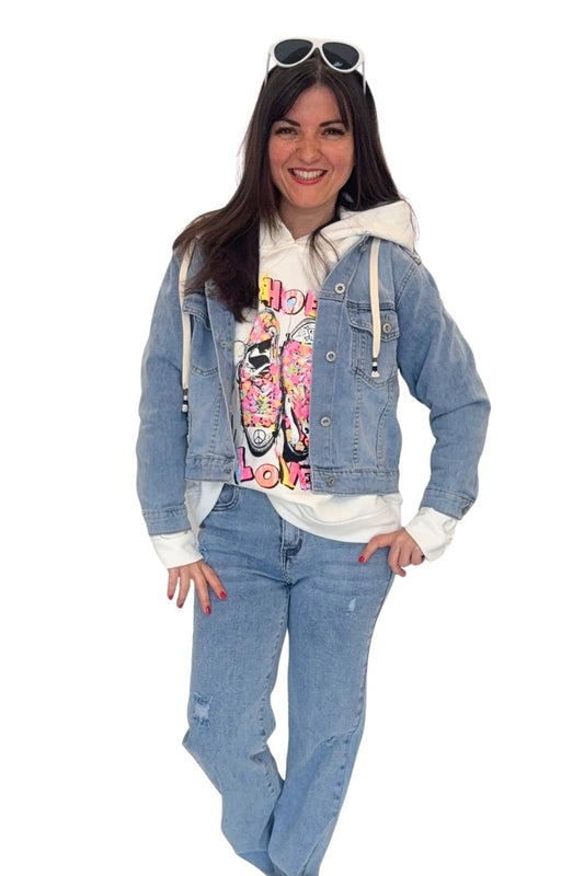 Jeansjacke mit integrierter Kapuze, Gr. 36-42