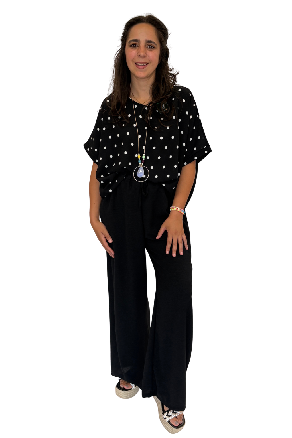 Blusenshirt mit Polka-Dots schwarz, Gr. 36-42