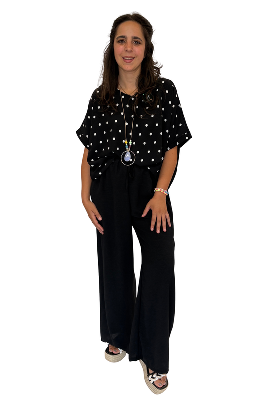 Blusenshirt mit Polka-Dots schwarz, Gr. 36-42