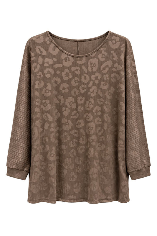 Lockeres Strukturshirt mit Leo-Muster braun, Gr. 38-44