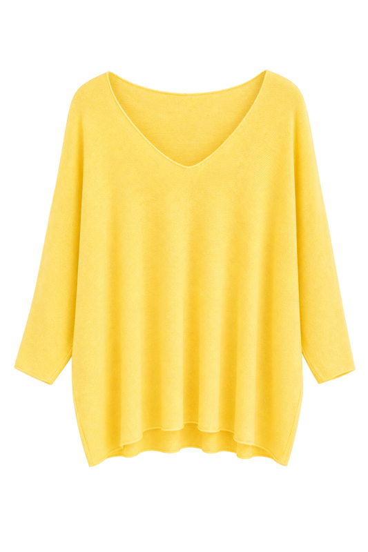 Pullover Mila V-Ausschnitt gelb, Gr. 38-46