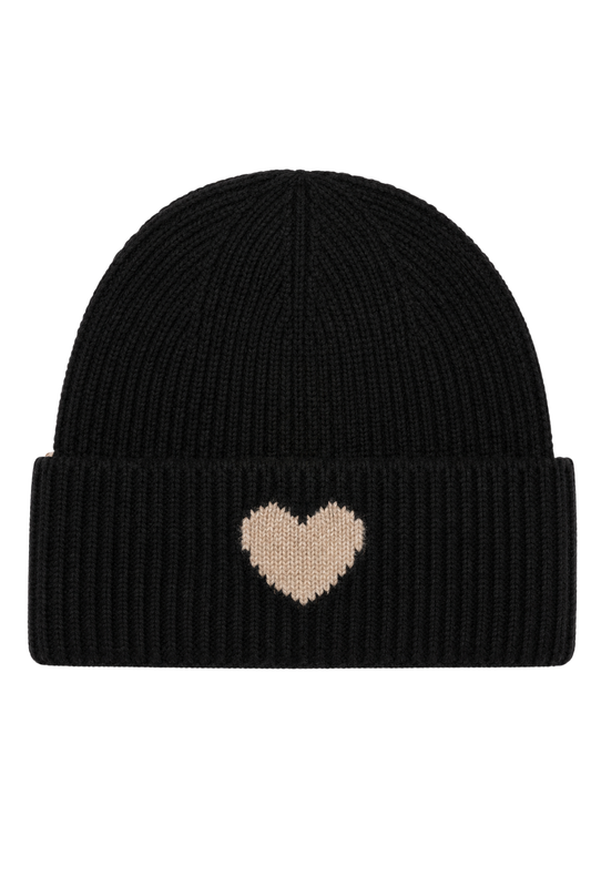 Strickmütze Amour schwarz (Herz in taupe)