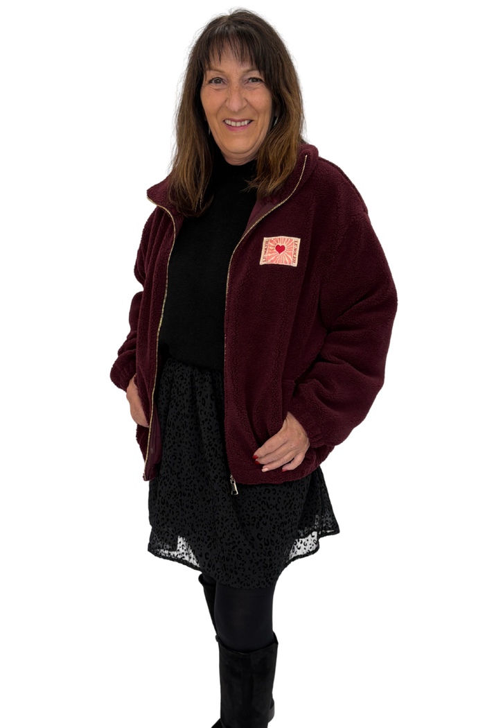 Teddy Fleece Jacke bordeaux, Gr. 34-42