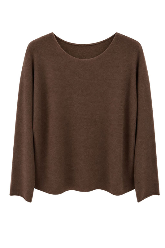 Basic Feinstrickpullover schokobraun Rundhalsausschnitt, Gr. 36-42