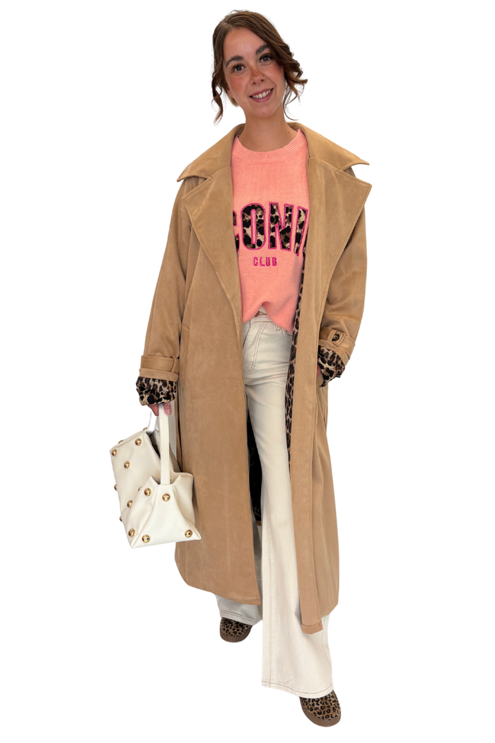 Trenchcoat Velourlederoptik camel, Gr. 36-42
