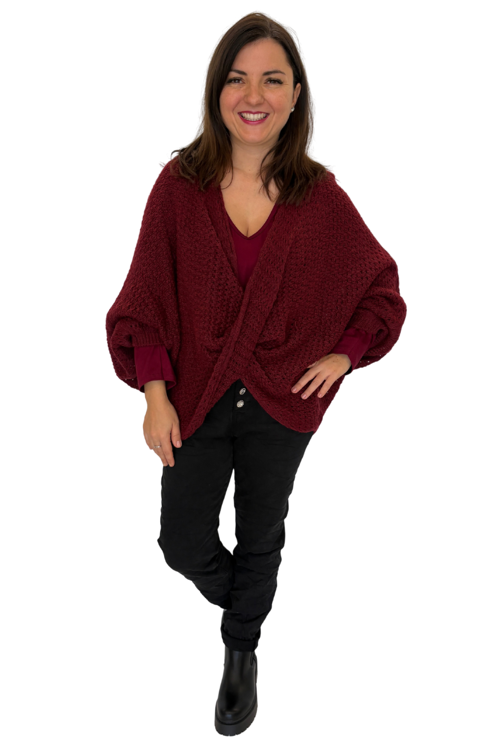 Strick-Wickelpullover bordeaux, Gr. 34-42
