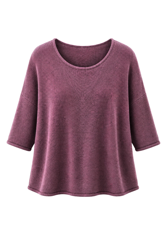 Basic Pullover "Lena" Rundhalsauschnitt  aubergine, Gr. 36-42