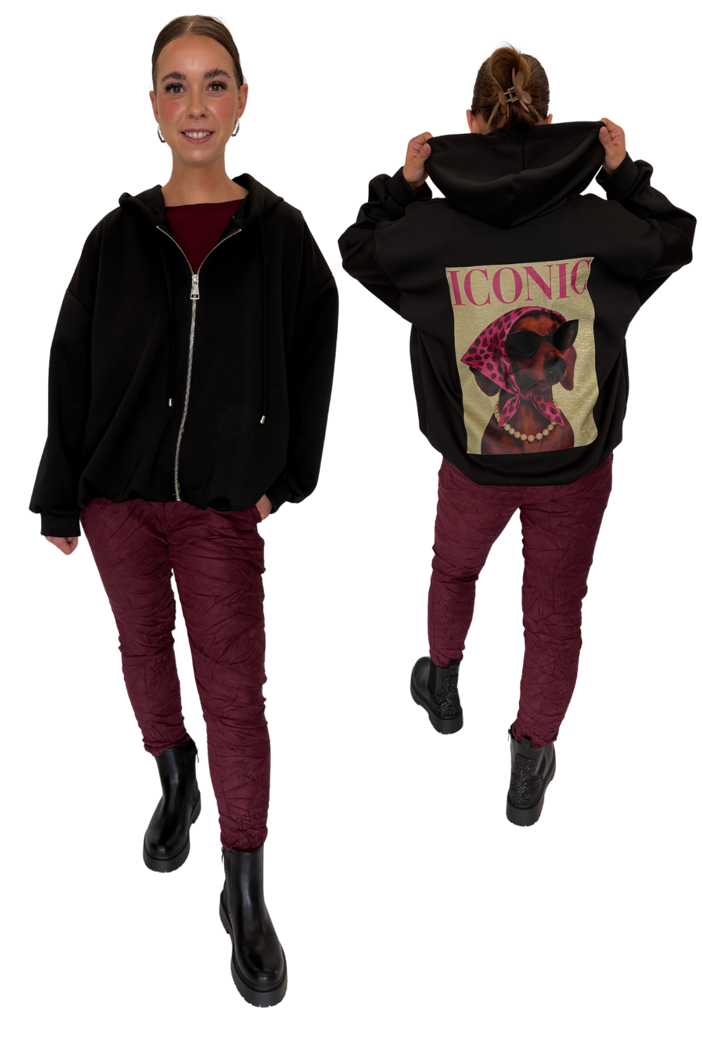 ICONIC DOG – Oversized Balloon Hoodie Jacke schwarz, Gr. 36-42