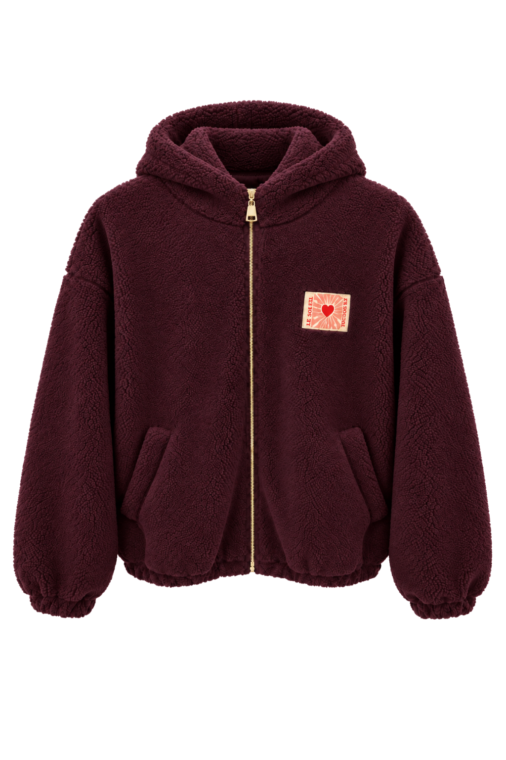 Teddy Fleece Jacke mit Kapuze bordeaux, Gr. 34-42