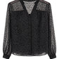 Schwarze Leo-Bluse mit transparenten Ärmeln, Gr. 36-48