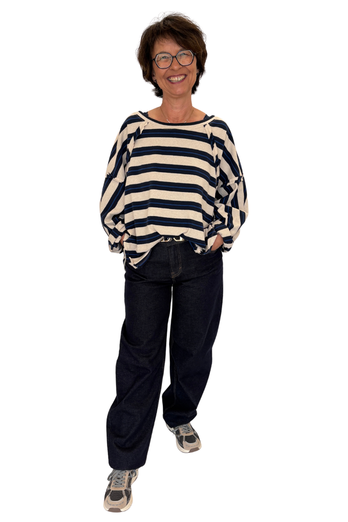 Oversize Streifenpullover „Navy Cream“, Gr. 36-42