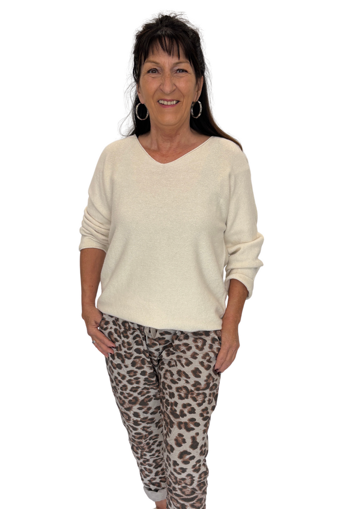 Basic Feinstrickpullover V-Ausschnitt beige, Gr. 36-42