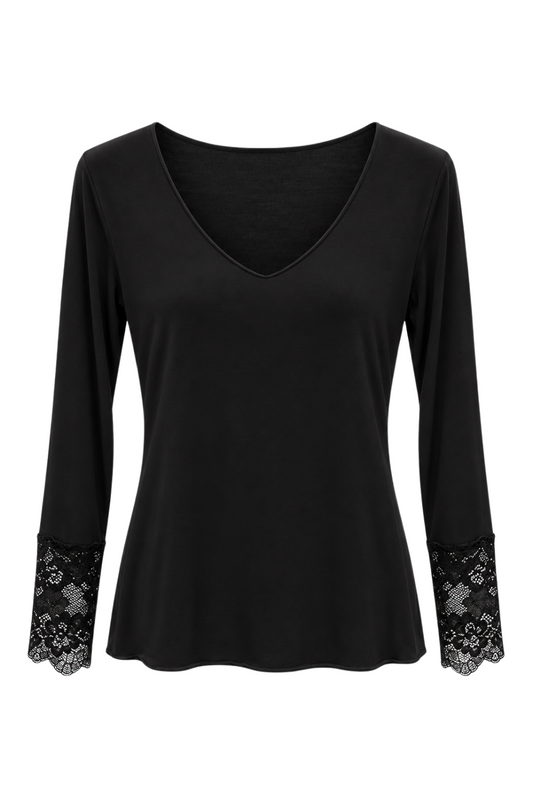 LACE LOVE – Longsleeve mit Spitzendetails schwarz, Gr. 34-38