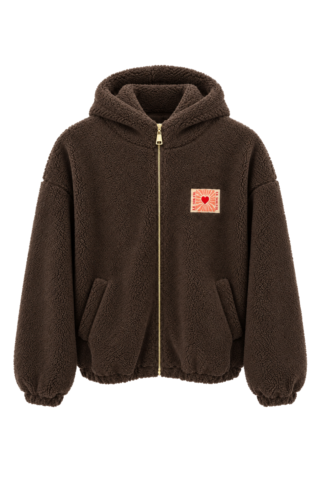 Teddy Fleece Jacke mit Kapuze braun, Gr. 34-42