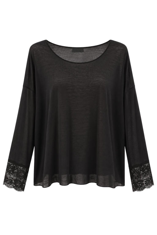 Sheer Romance Longsleeve mit Spitze schwarz, Gr. 38-44