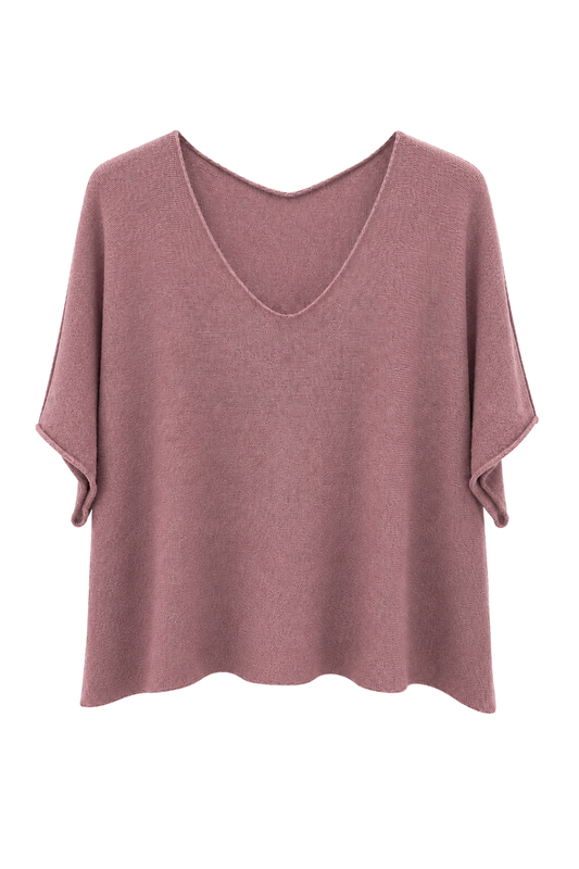 Basic Pullover "Lena" V-Ausschnitt  altrosa, Gr. 36-42