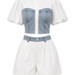 Jeans-Set mit Puffärmeln, Gr. 36-40