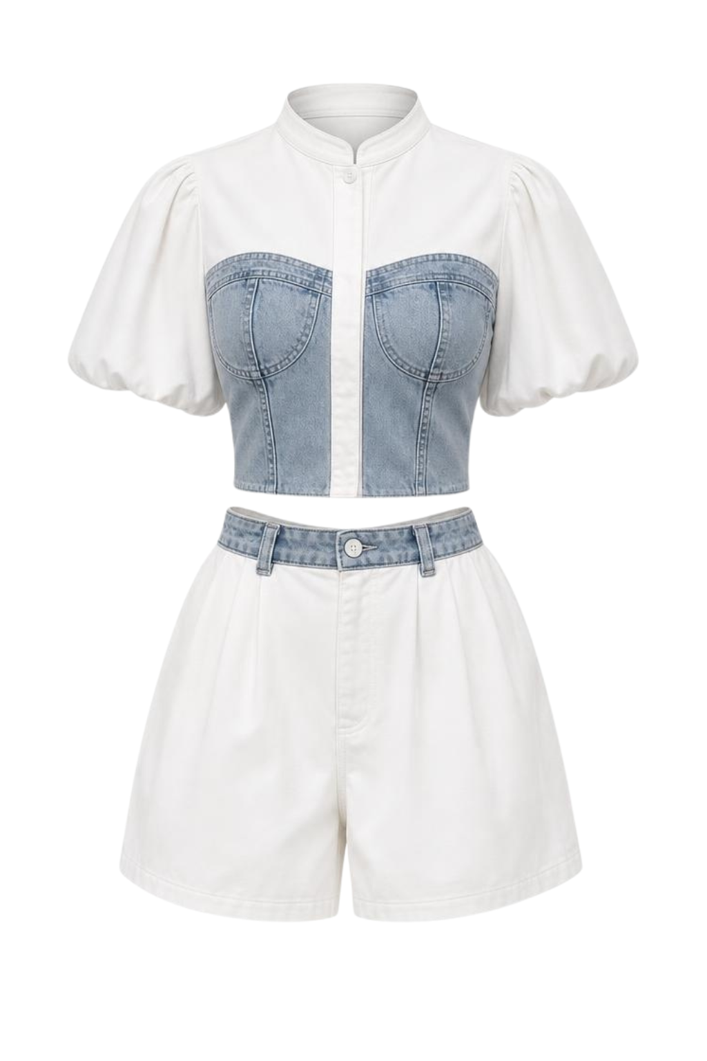 Jeans-Set mit Puffärmeln, Gr. 36-40