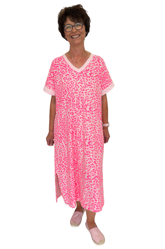 T-Shirt Kleid Leo neonpink, Gr. 38-44
