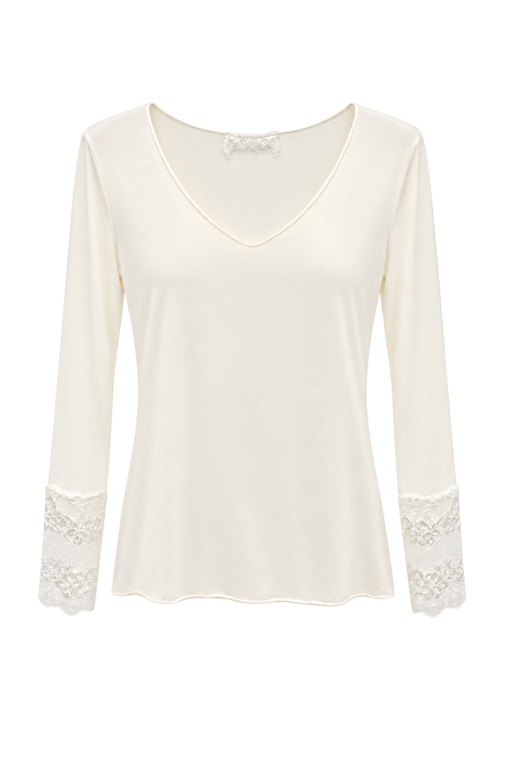 LACE LOVE – Longsleeve mit Spitzendetails creme, Gr. 34-38