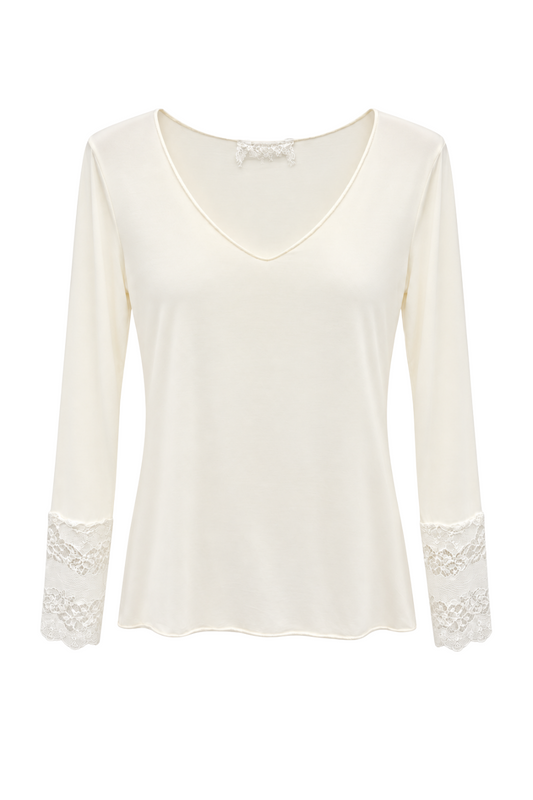 LACE LOVE – Longsleeve mit Spitzendetails creme, Gr. 34-38