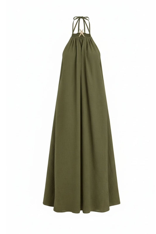 Maxikleid mit Neckholder oliv, Gr. 38-44