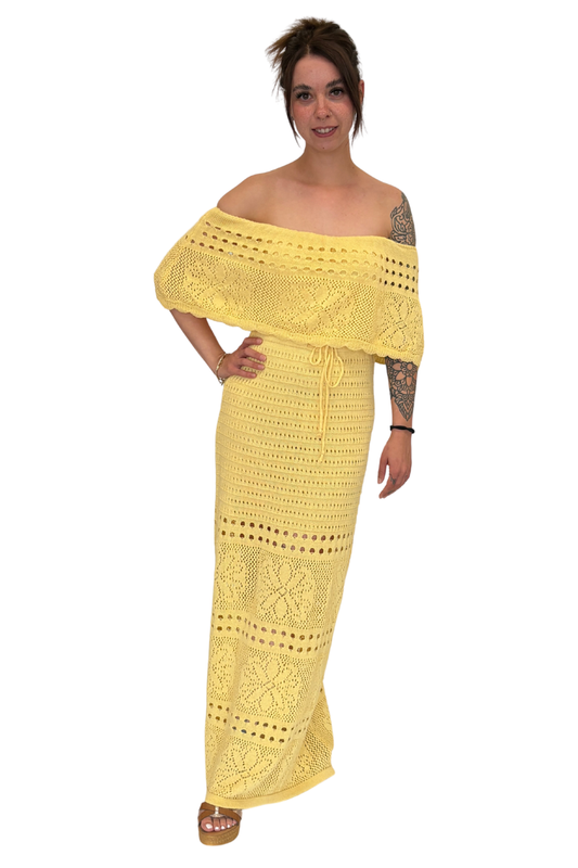 Häkelkleid sonnengelb, Gr. 34-38