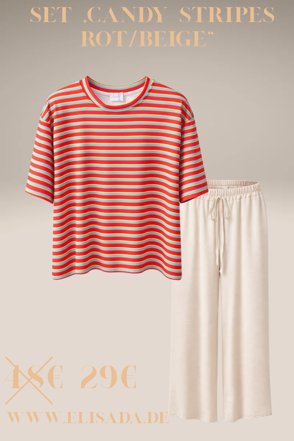 Set „Candy Stripes“ rot/beige, Gr. 36-44