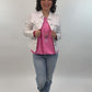 Bluse kurzarm mit Kette pink, Gr. 36-42