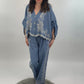 Bluse weit Ornamente jeansblau, Gr. 36-42